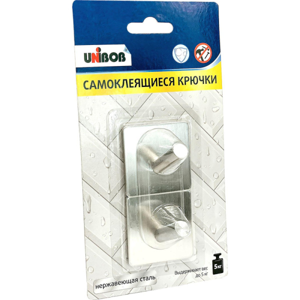 Крючок универсальный Unibob самоклеящийся серебристый до 5 кг (2 штуки)  (96958)