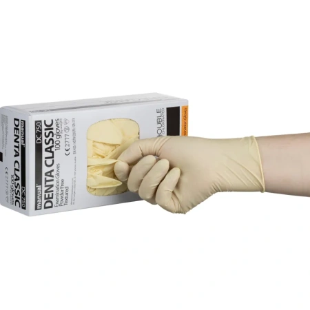 Перчатки медицинские смотровые латексные Manual DC750 текстурированные нестерильные двойного хлорирования S (6.5) бежевые (50 пар/100 штук в упаковке)