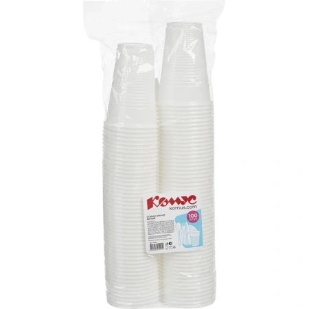 Стакан одноразовый пластиковый 200 мл белый 100 штук в упаковке Комус Эконом Стакан одноразовый пластиковый 200 мл белый 100 штук в упаковке Комус Эконом