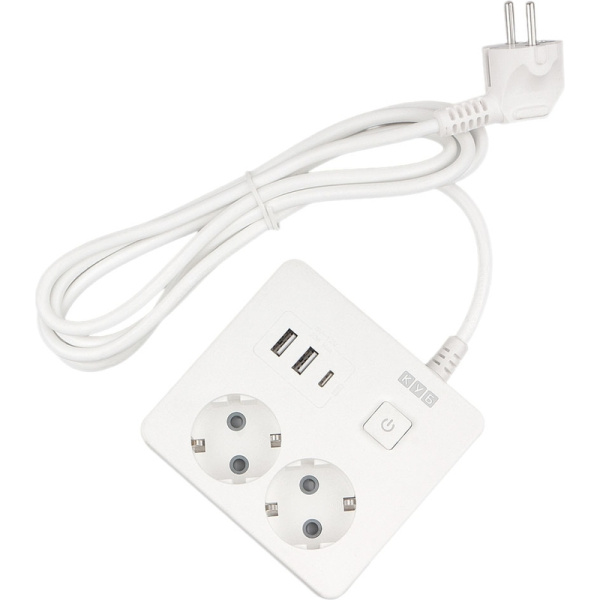 Удлинитель Power Cube 2 розетки + USB 1.9 м с заземлением и выключателем  (PC-1-2M)