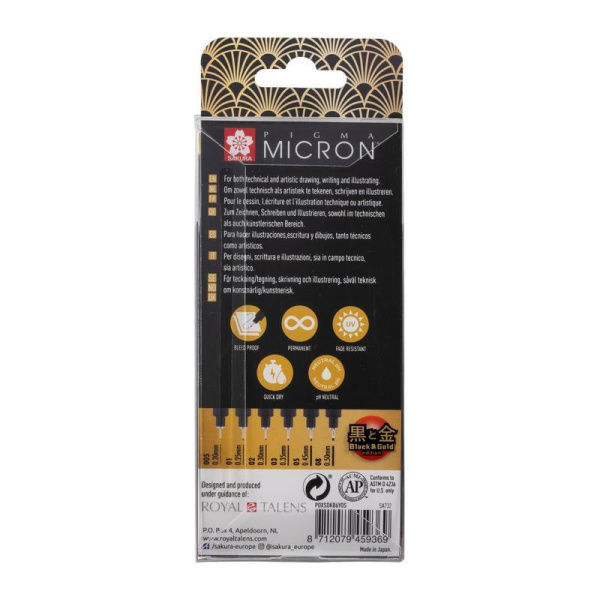 Набор капиллярных ручек Pigma Micron Gold Limited Edition 6 штук черные
