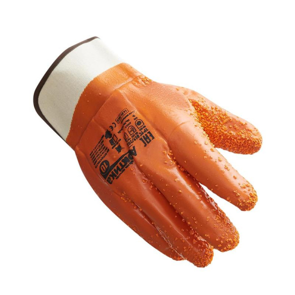 Перчатки рабочие утепленные от химикатов/проколов и порезов Арктика  хлопковые с полным покрытием+ПВХ крошка оранжевые (pазмер 10, XL)