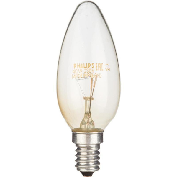 Лампа накаливания Philips 40 Вт E14 свеча прозрачная 2700 К теплый белый свет
