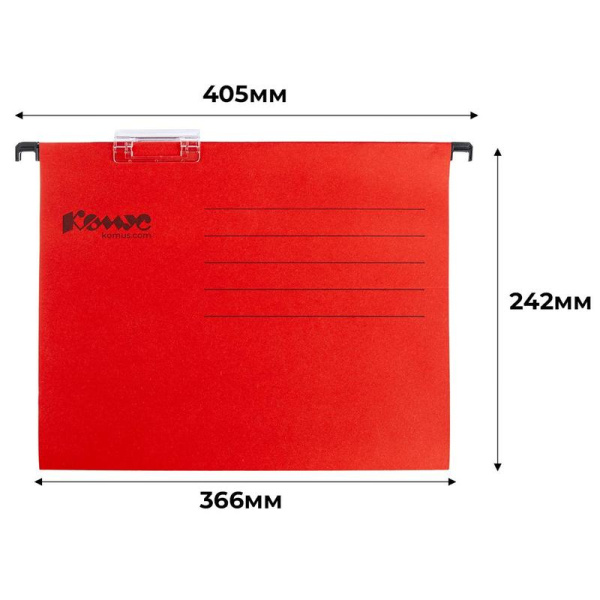 Подвесная папка Комус Foolscap до 200 листов красная (25 штук в  упаковке)
