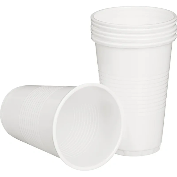 Стакан одноразовый пластиковый 200 мл белый 100 штук в упаковке Комус Стандарт