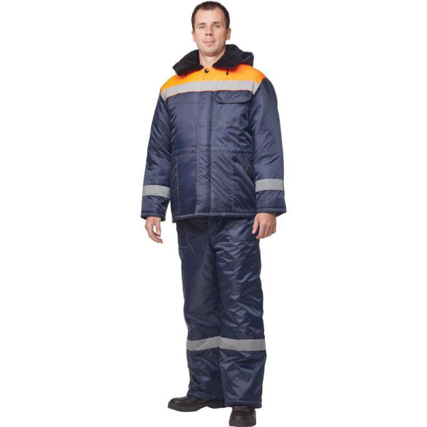 Куртка рабочая зимняя мужская з32-КУ с СОП синяя/оранжевая из ткани  оксфорд (размер 60-62, рост 158-164)