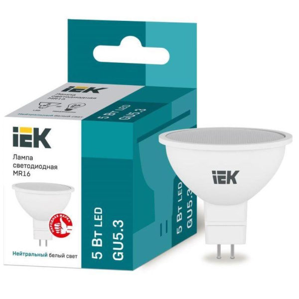 Лампа светодиодная IEK ECO А 5Вт GU5.3 4000К 450Лм 230В  LLE-MR16-5-230-40-GU5