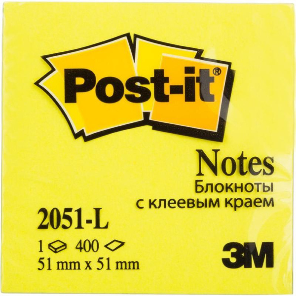 Стикеры Post-it 51х51 мм желтые неоновые 400 листов