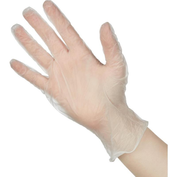 Перчатки одноразовые виниловые неопудренные прозрачные (размер M, 100  штук/50 пар в упаковке)