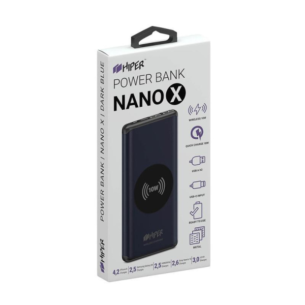 Внешний аккумулятор Hiper Nano X Dark 10000 мАч