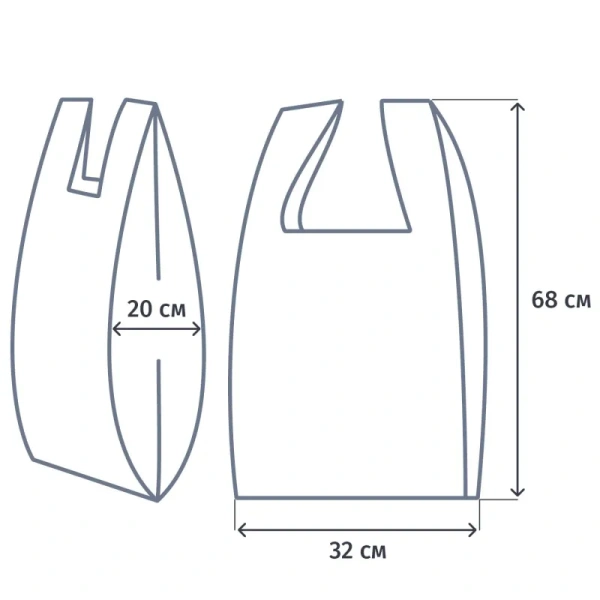 Пакет-майка ПНД 18 мкм прозрачный (32+20x68 см, 100 штук в упаковке)