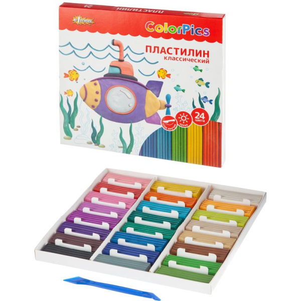 Пластилин №1 School ColorPics 24 цвета 480 г со стеком