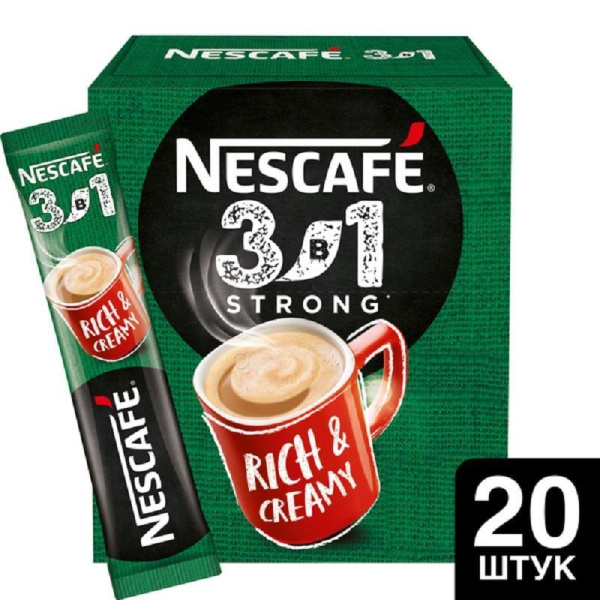 Кофе порционный растворимый Nescafe 3 в 1 крепкий 20 пакетиков по 14.5 г