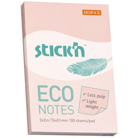 Стикеры Hopax Stick'n Eco 51x76 мм пастельные розовые (1 блок, 100 листов)