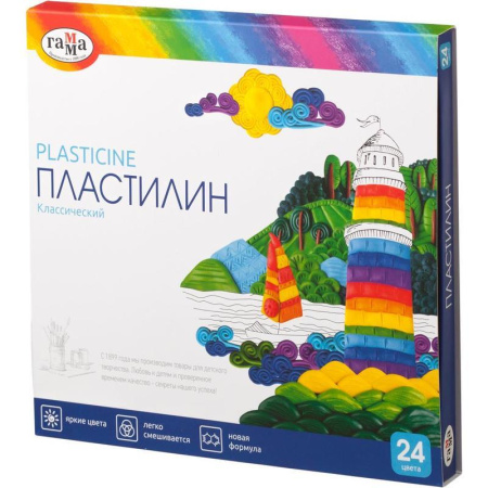 Пластилин классический Гамма Классический 24 цвета со стеком 480 г