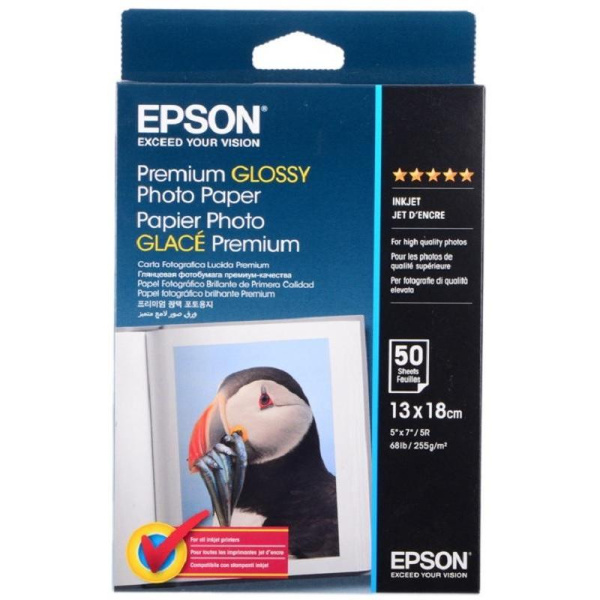 Фотобумага для цветной струйной печати Epson Premium C13S041875 односторонняя (глянцевая, 13x18 см, 255 г/м2, 50 листов)