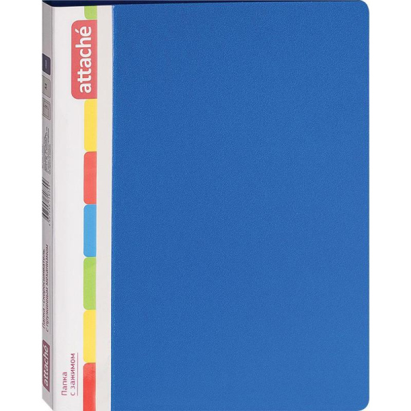 Папка с зажимом Attache А4 0.7 мм синяя (до 150 листов, с карманом для CD и визиток)