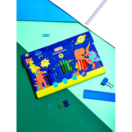 Фломастеры Комус Класс Максики 24 цвета с вентилируемыми колпачками  смываемые