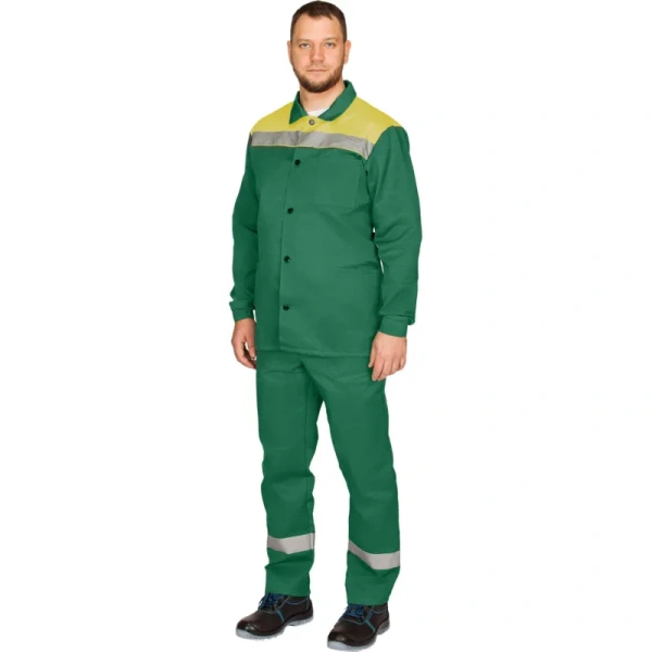 Костюм рабочий летний мужской л16-КПК с СОП зеленый/желтый (размер  64-66, рост 170-176)