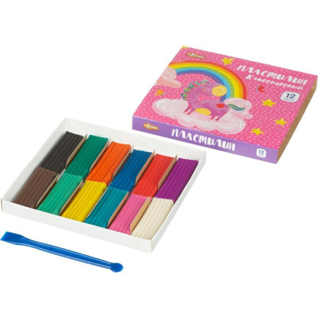 Пластилин классический №1 School Волшебный единорог 12 цветов 180 г со  стеком