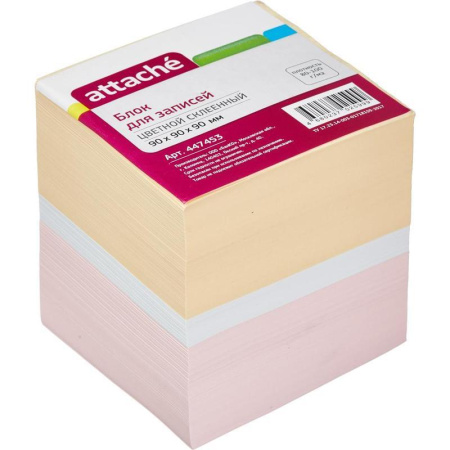 Блок-кубик Attache на склейке (9 х 9 х 9, цветной блок)