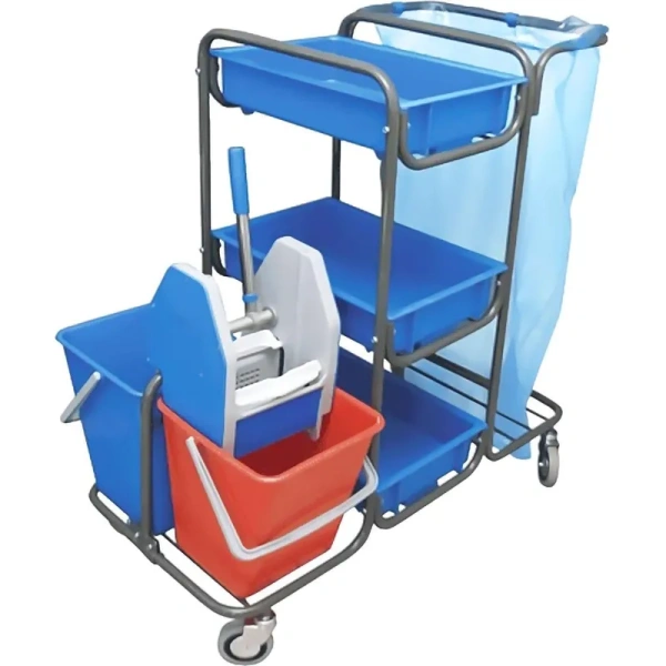 Тележка уборочная Все для уборки 2-ведерная с отжимом 2х18 л + 3 лотка и   держатель для швабры