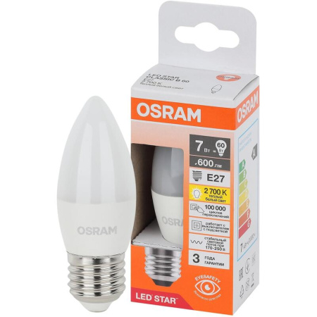 Лампа светодиодная Osram 7 Вт Е27 (В, 2700 К, 600 Лм, 220 В,  4058075696952)