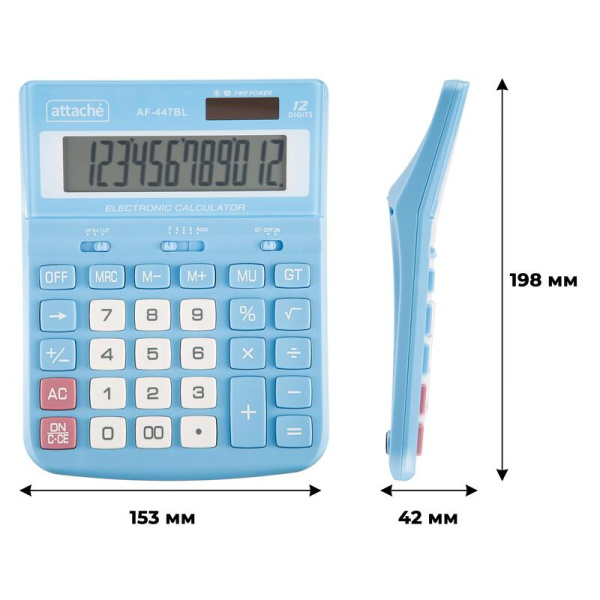Калькулятор настольный Attache AF-447BL 12-разрядный голубой/белый  198x153x42 мм