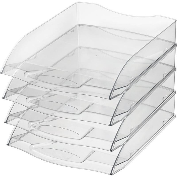 Лоток для бумаг горизонтальный Attache прозрачный (4 штуки в упаковке)