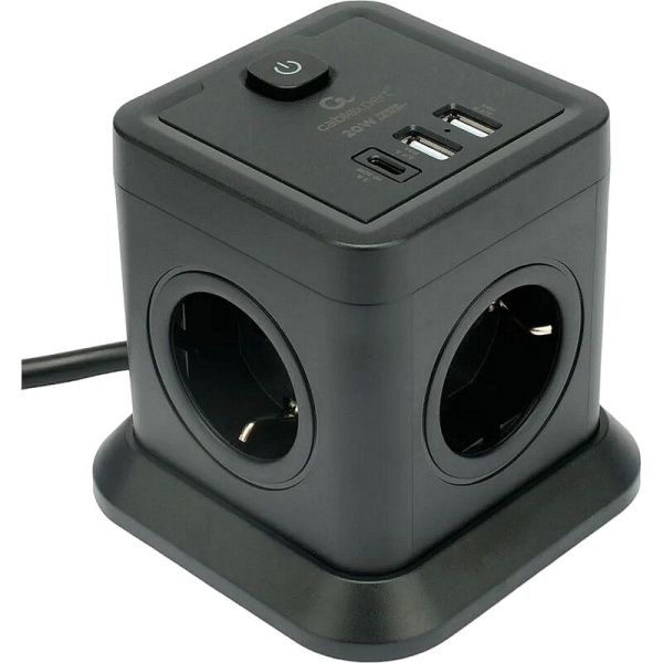 Сетевой фильтр Cablexpert Tower на 4 розетки 2 метра + 2 USB  (TWR-4-CU2-B-2)