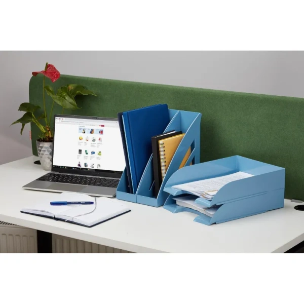 Лоток горизонтальный для бумаг Комус Ницца пластиковый голубой