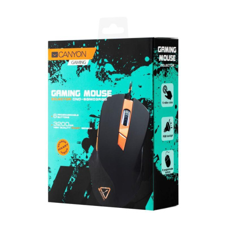 Мышь компьютерная Canyon CND-SGM03RGB черно-оранжевая Мышь компьютерная Canyon CND-SGM03RGB черно-оранжевая