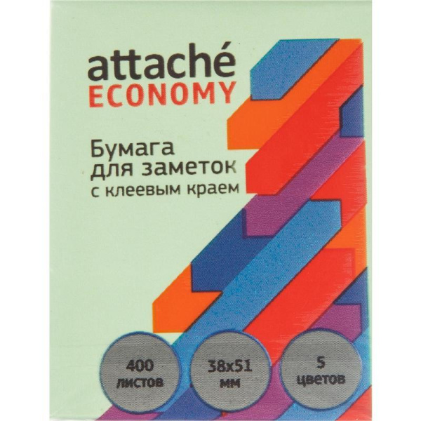 Стикеры Attache Economy 38x51 мм 5 цветов (1 блок, 400 листов)