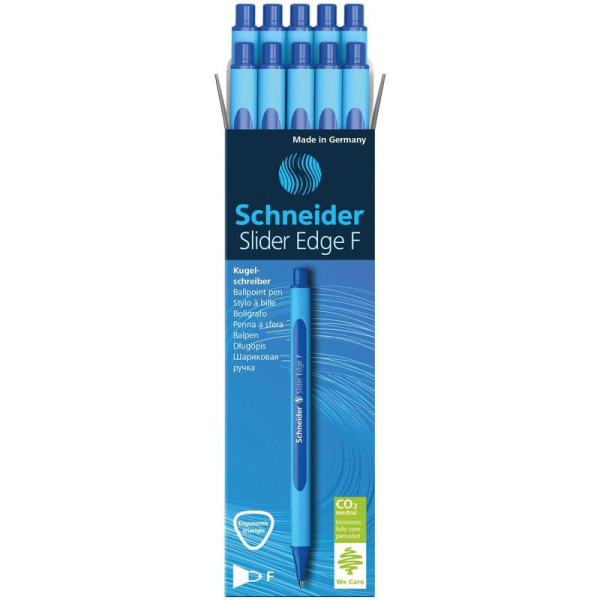Ручка шариковая одноразовая Schneider Slider Edge F цвет чернил синий цвет корпуса голубой