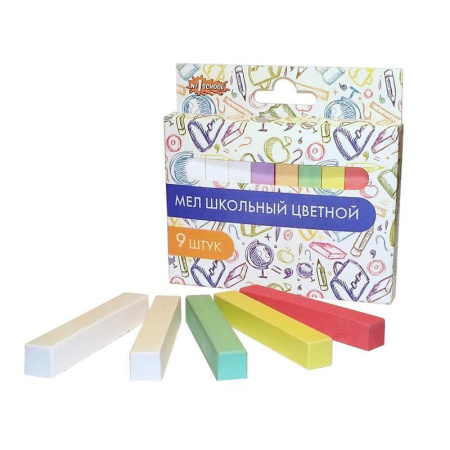 Мел школьный №1 School Отличник цветной 9 шт (6 цветных 3 белых)