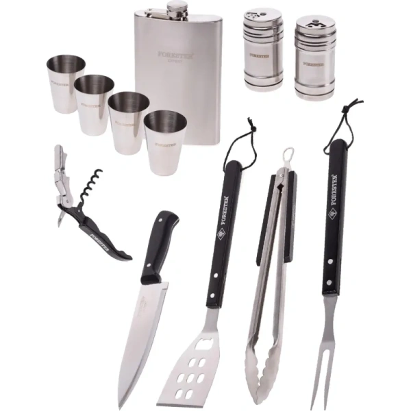Набор для барбекю и гриля Forester 12 предметов с флягой и стопками  (BBQ-12,W)