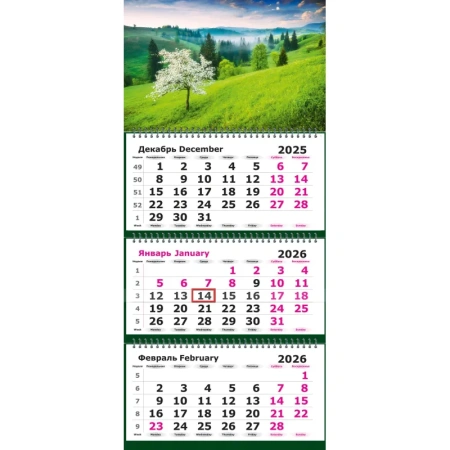 Календарь настенный 3-х блочный 2026 природа 19x46.5 см