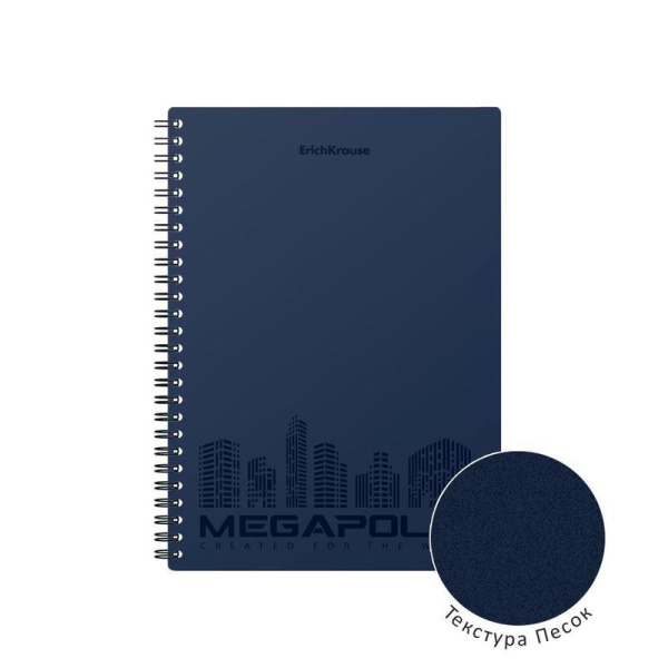 Бизнес-тетрадь ErichKrause Megapolis А5 80 листов синяя в клетку на  спирали (148x210 мм)