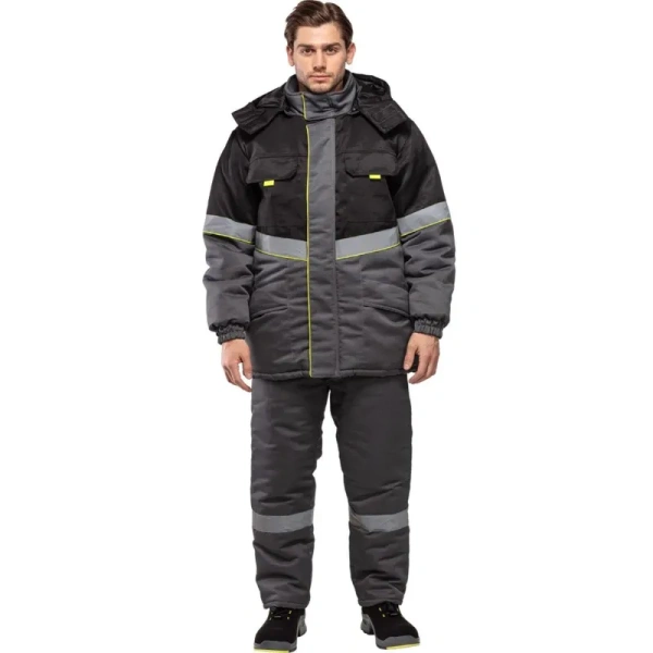 Куртка рабочая зимняя мужская з43-КУ с СОП серая/черная из ткани твил  (размер 68-70, рост 182-188)