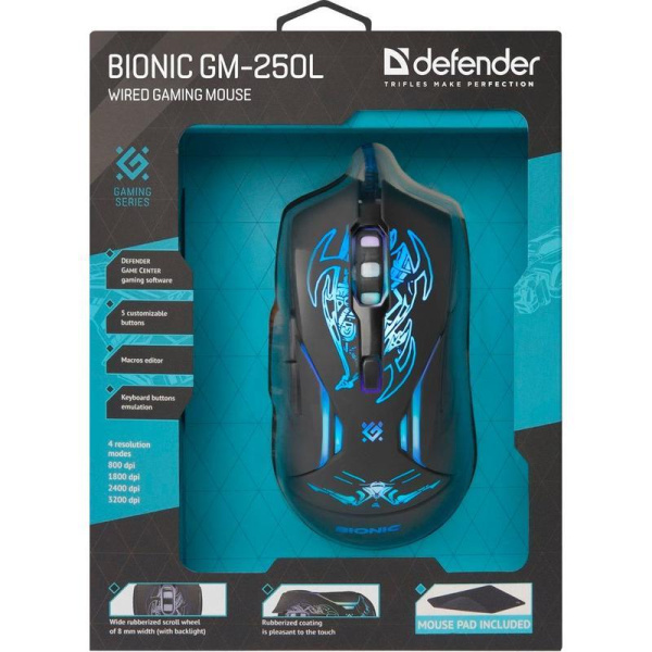Мышь компьютерная Defender Bionic GM-250L черная (52250)