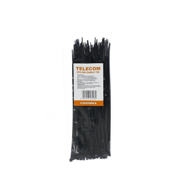 Стяжка Telecom 250x2.5 мм черная 100 штук в упаковке (TIE2.5X250MM-B)