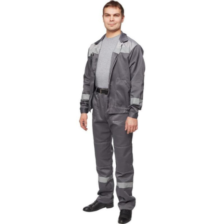 Костюм рабочий летний мужской л22-КБР с СОП темно-серый/светло-серый (размер 56-58, рост 194-200)
