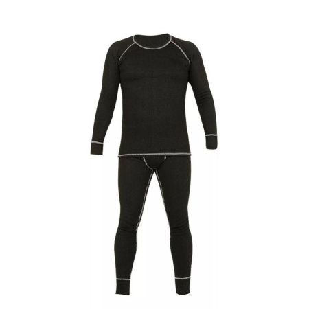 Термобелье нательное зимнее мужское хлопок/полиэстер черное с начесом  (размер 44-46, рост 170-176)