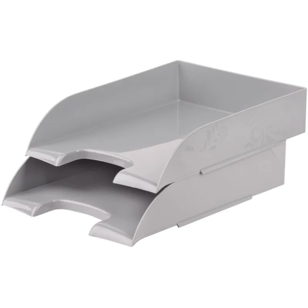 Лоток горизонтальный для бумаг Комус Русская Серия пластиковый  темно-серый