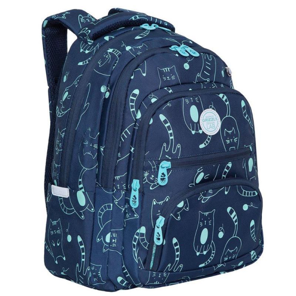 Рюкзак школьный Grizzly Котики на синем