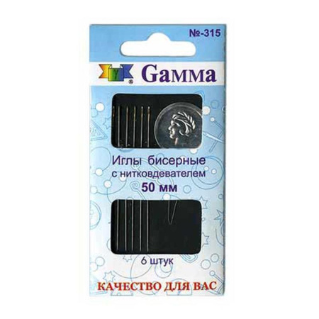 Набор игл ручных Gamma бисерные 0,4 мм 6 штук с нитковдевателем