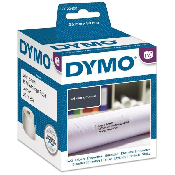 Картридж для принтера этикеток DYMO S0722400 LW (36 мм x 89 мм, цвет ленты белый, шрифт черный)