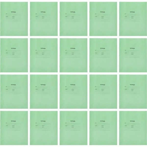Тетрадь школьная зеленая А5 12 листов в крупную клетку (20 штук в  упаковке)