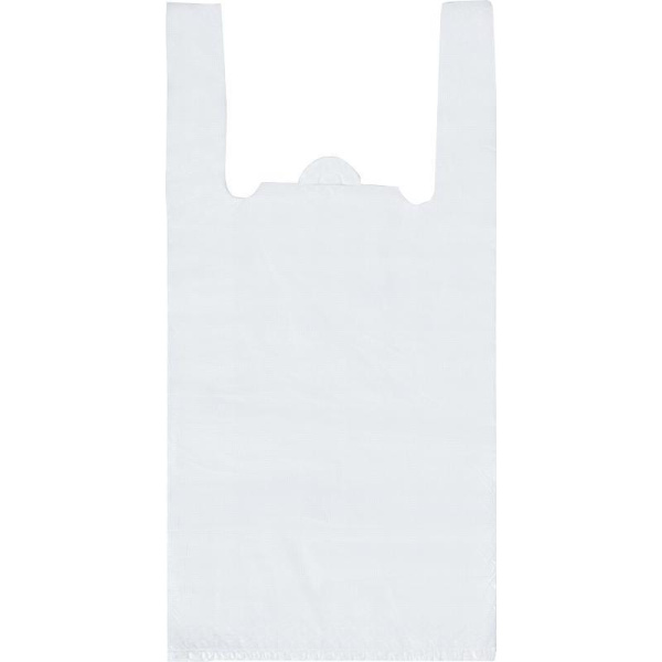 Пакет-майка Знак Качества ПНД белый 15 мкм (28+13x57 см, 100 штук в упаковке)