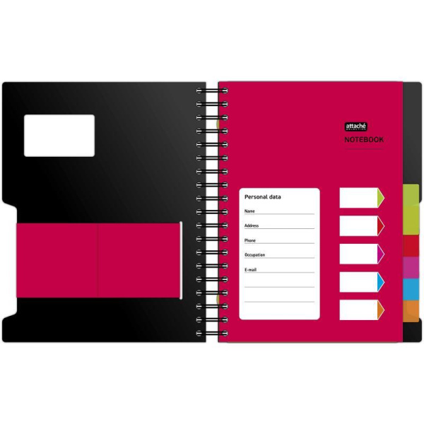 Бизнес-тетрадь Attache Selection Office book А4- 200 листов черная в клетку 5 разделителей на спирали (212x245 мм)